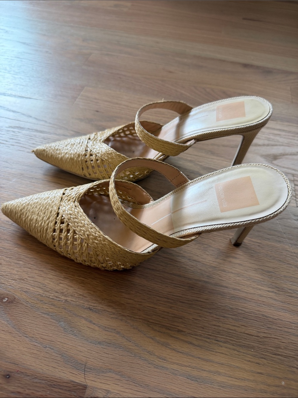 Dolce Vita Raffia Woven Pointed Toe Mule Heels Natural Size 9